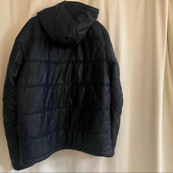 Mens L/G Navy Armani Exchange PU Leather Jacket - Picture 3 of 6